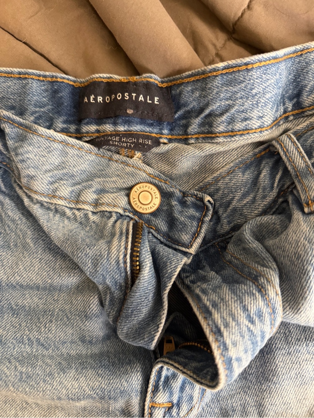 Aeropostale Light Blue Distressed Denim Shorts with Crochet Pocket Trim - Picture 2 of 4